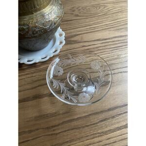 Vintage Etched Floral Glass Compote Candy Dish Dessert Pedestal 5.5”